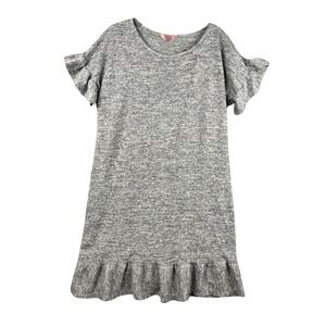 Womens Gray Heathered Ruffle Trim Short Sleeve Casual Dress Size Large